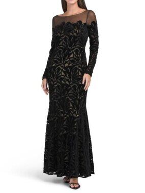 THEIA Gigi Velvet Lace Gown